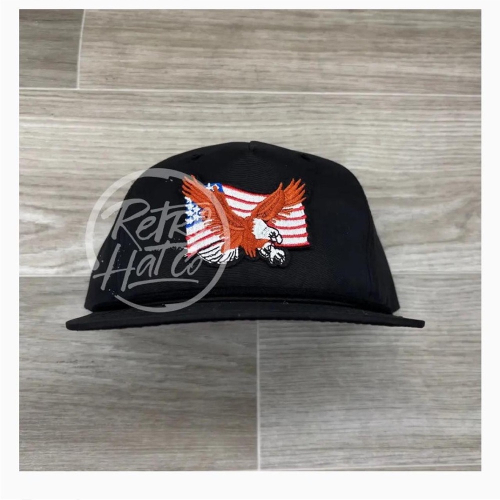 Black Cap with Eagle and Flag Embroidery